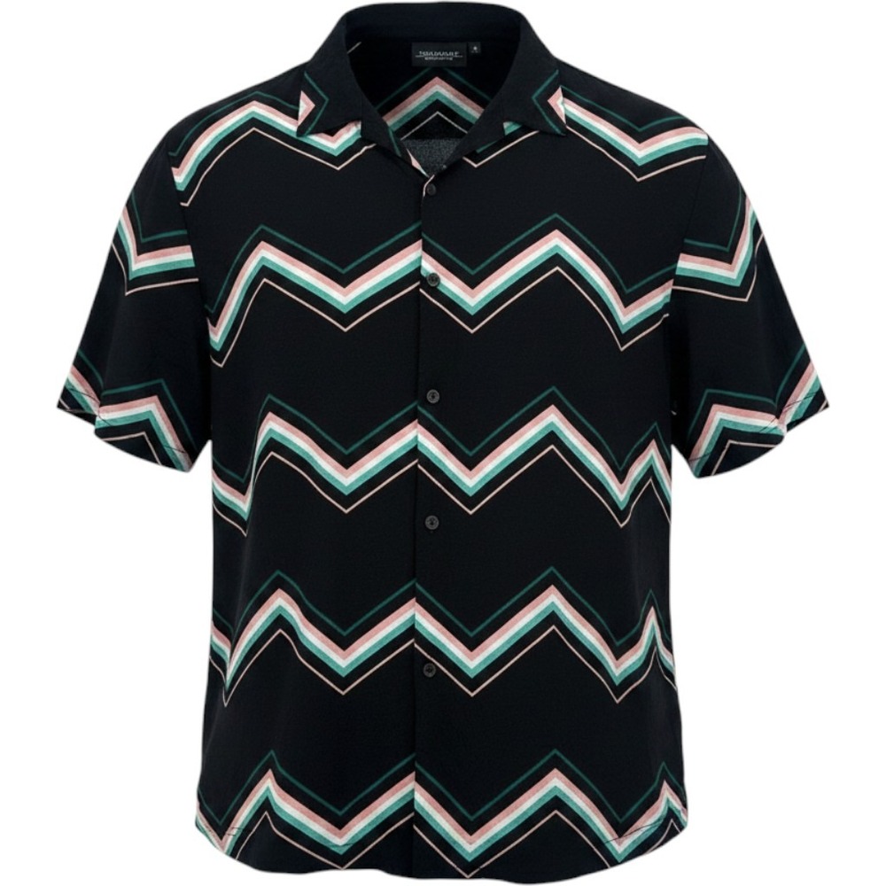 7 Diamonds Nashville Rebel Button Down Shirt Black Zig Zag Print City Mens L